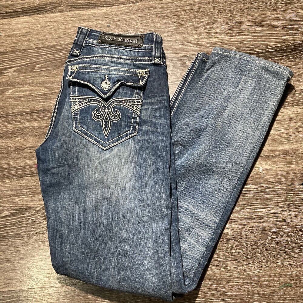 Rock Revival Jeans Sora Boot Blue Womens Size 30x31 Rhinestone